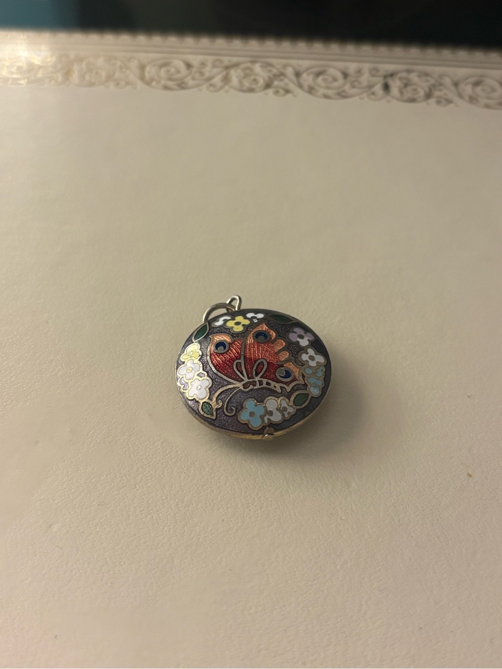 Enamel Butterfly Floral Round Charm - Multicolor